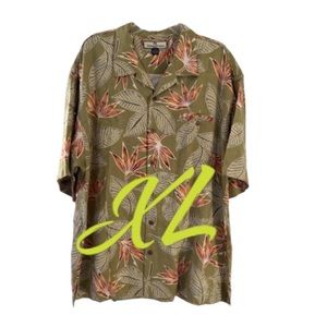 Tommy Bahama Hawaiian Shirt Mens XL 100% Silk Green Floral W/Embroidered Crabs